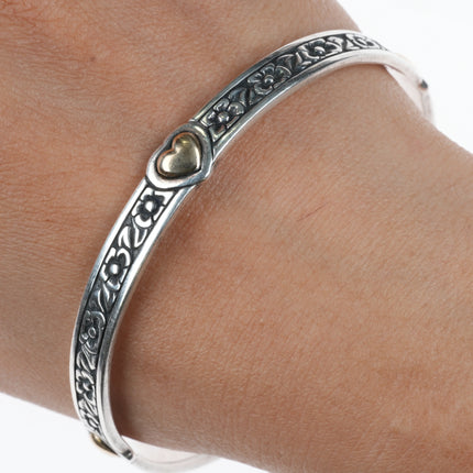 8.1" Retired James Avery Sterling/14k Heart of Gold bangle bracelet - Estate Fresh Austin