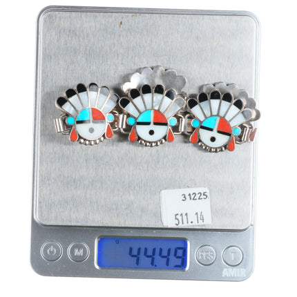 7.25" Vintage Zuni sterling silver sunface/Chief inlay link bracelet turquoise