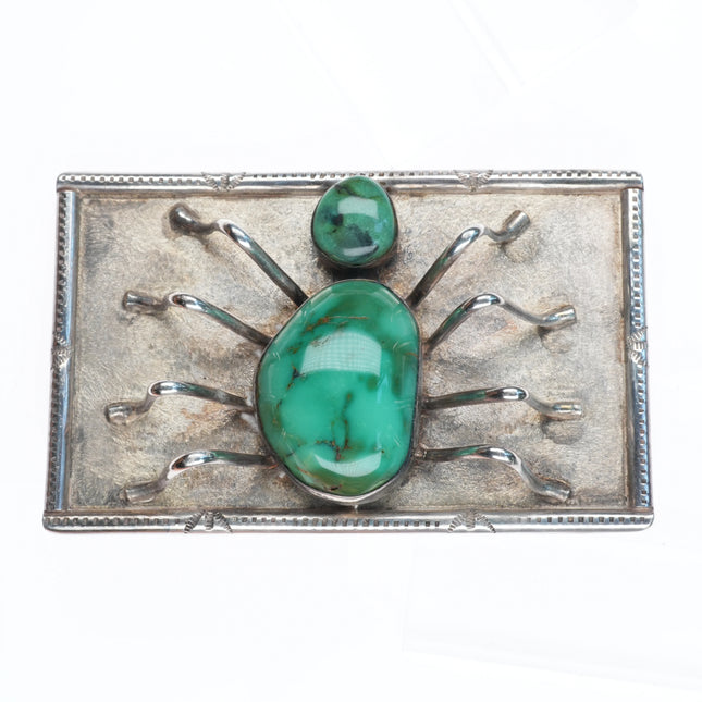 c1975 Big Vintage Navajo sterling silver Royston turquoise spider belt buckle