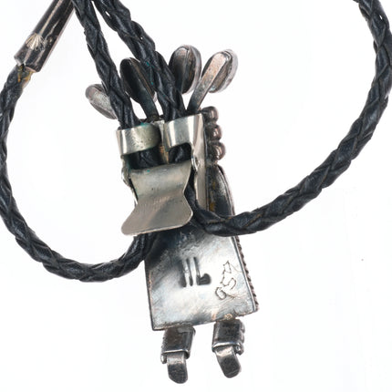 Vintage Helen Long Navajo Sterling silver Coral/turquoise Kachina bolo tie