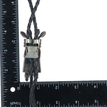 Vintage Helen Long Navajo Sterling silver Coral/turquoise Kachina bolo tie