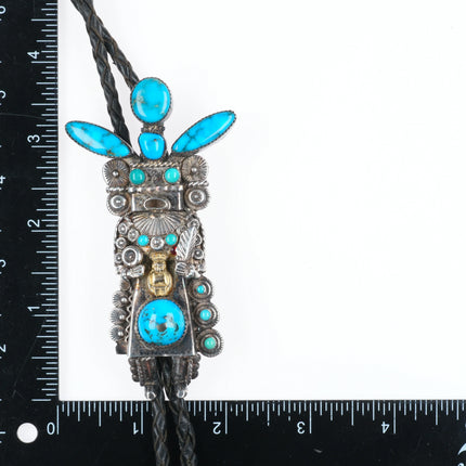 Vintage Helen Long Navajo Sterling silver high grade turquoise Kachina bolo tie