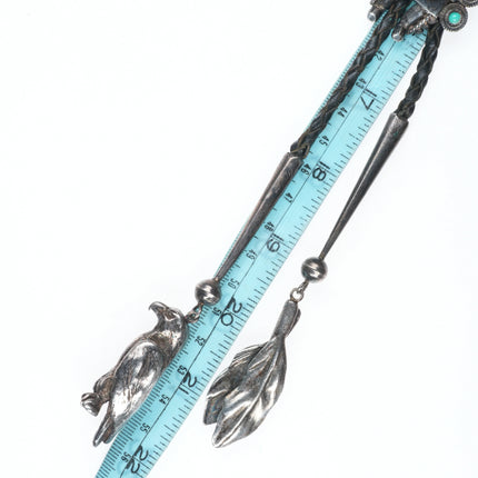 Vintage Helen Long Navajo Sterling silver high grade turquoise Kachina bolo tie