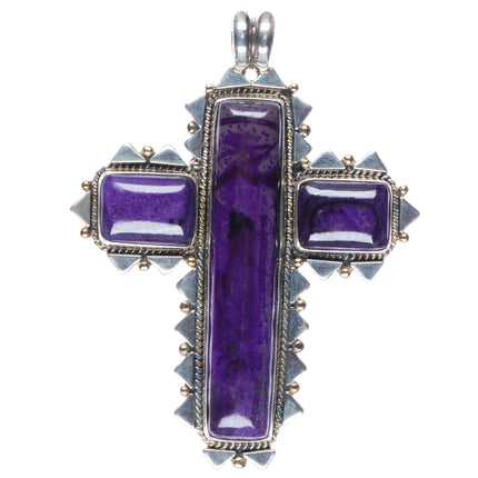 Huge Orville Tsinnie 14k/Sterling Sugilite 2 sided cross pendant - Estate Fresh Austin