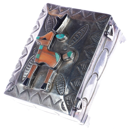 c1950 Navajo silver box with Zuni deer/antelope inlay lid - Estate Fresh Austin