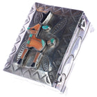 c1950 Navajo silver box with Zuni deer/antelope inlay lid - Estate Fresh Austin