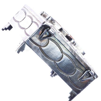 c1950 Navajo silver box with Zuni deer/antelope inlay lid - Estate Fresh Austin