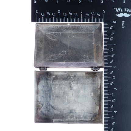 c1950 Navajo silver box with Zuni deer/antelope inlay lid - Estate Fresh Austin