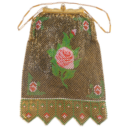 Vintage c1930's Art Deco Rose mesh enamel handbag/purse