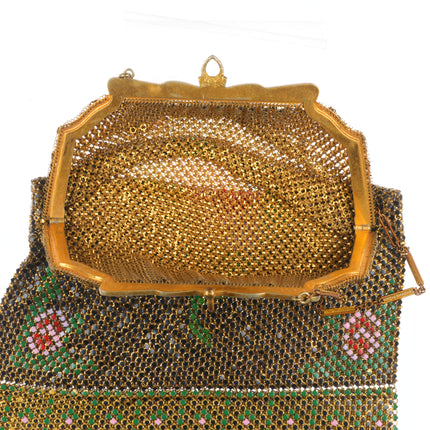 Vintage c1930's Art Deco Rose mesh enamel handbag/purse