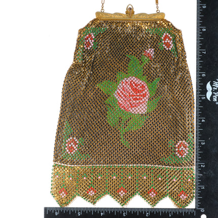 Vintage c1930's Art Deco Rose mesh enamel handbag/purse