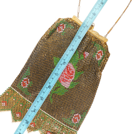 Vintage c1930's Art Deco Rose mesh enamel handbag/purse