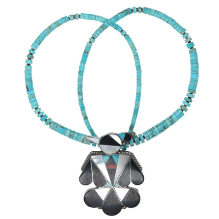 A Dishta Zuni sterling thunderbird pendant/pin on turquoise heishi necklace - Estate Fresh Austin