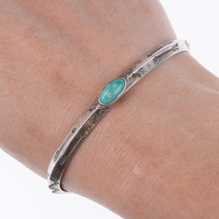 6 5/8" 30's-40's Navajo Hand stamped silver and turquoise bracelet