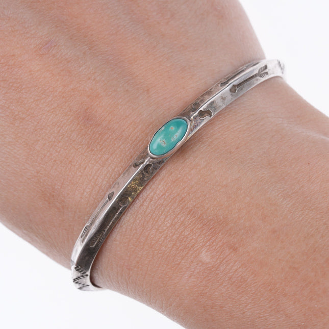 6 5/8" 30's-40's Navajo Hand stamped silver and turquoise bracelet