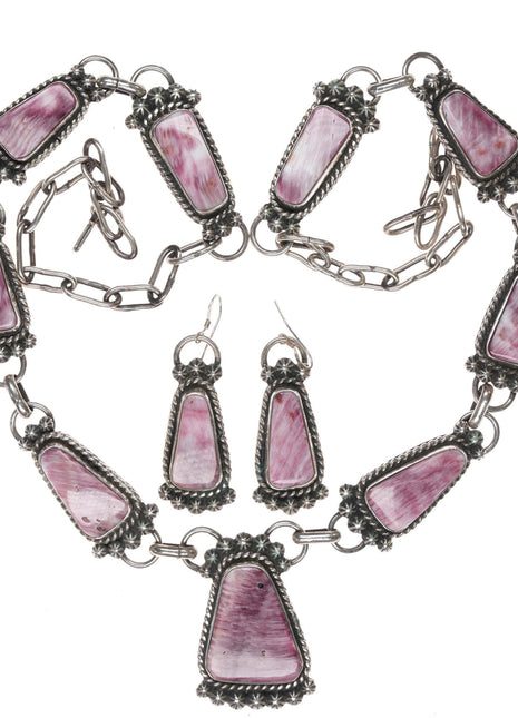 Aaron Tallis Navajo sterling purple spiny oyster necklace and earrings set - Estate Fresh Austin