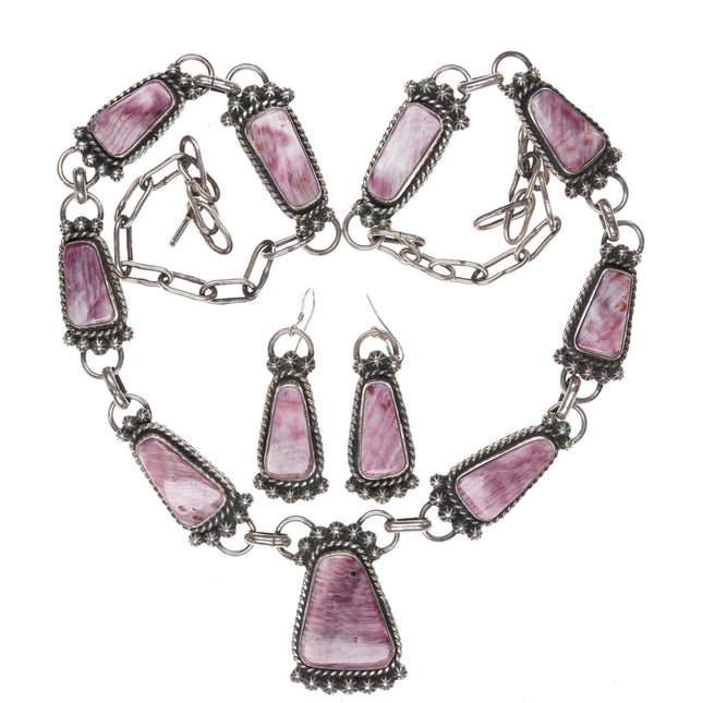 Aaron Tallis Navajo sterling purple spiny oyster necklace and earrings set - Estate Fresh Austin