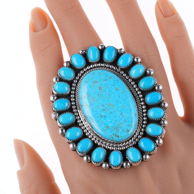 Adjustable Hemerson Brown Navajo Sterling and Kingman turquoise cluster ring - Estate Fresh Austin