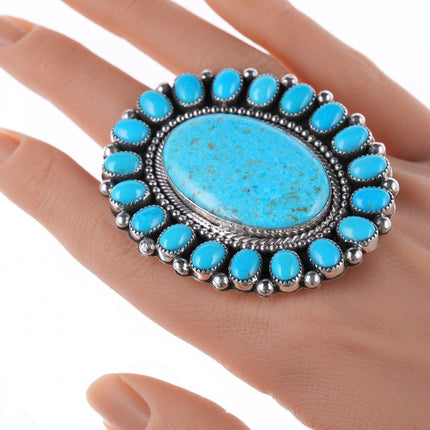 Adjustable Hemerson Brown Navajo Sterling and Kingman turquoise cluster ring - Estate Fresh Austin