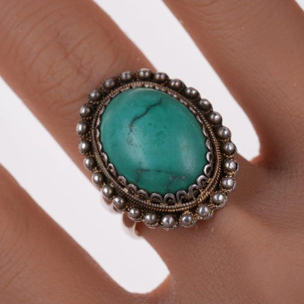Adjustable Vintage Chinese Silver and turquoise ring - Estate Fresh Austin