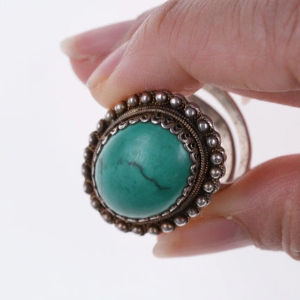 Adjustable Vintage Chinese Silver and turquoise ring - Estate Fresh Austin