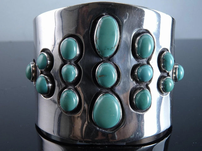 7" Alberto Contreras Sterling and turquoise modernist bracelet - Estate Fresh Austin
