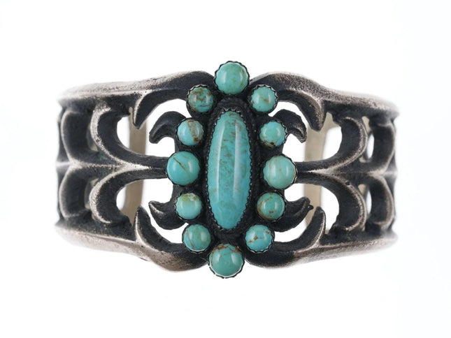 Albert & Jeanette Brown Navajo Tufa Cast Turquoise Cluster Cuff Bracelet - Estate Fresh Austin