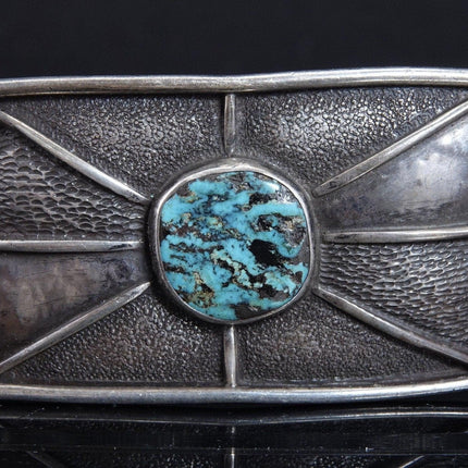 Alburn Sleeper (1937 - 2021) early work Engraved Sterling Turquoise Belt buckle Ro - Estate Fresh Austin