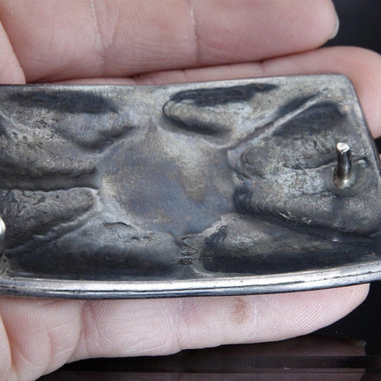 Alburn Sleeper (1937 - 2021) early work Engraved Sterling Turquoise Belt buckle Ro - Estate Fresh Austin