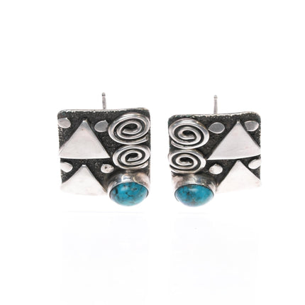 Alex Sanchez Navajo sterling petroglyph earrings with turquoise - Estate Fresh Austin