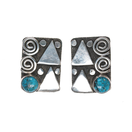 Alex Sanchez Navajo sterling petroglyph earrings with turquoise - Estate Fresh Austin