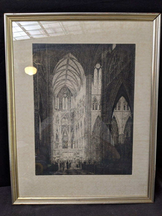 Alfred J Bennett(1861-1923) British Pencil Signed Engraving Westminster Abbey - Estate Fresh Austin
