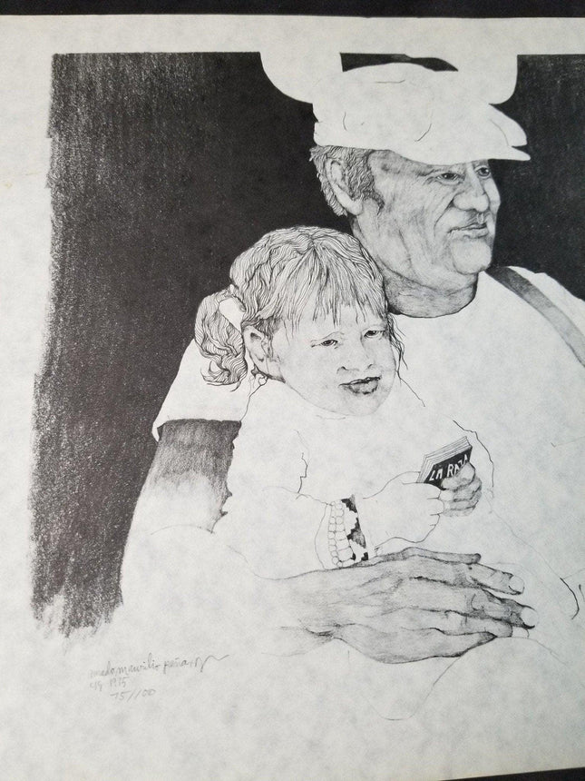 Amado Pena Signed and Numbered 1975 Father and Daughter 75/100 Black and White 1 - Estate Fresh Austin