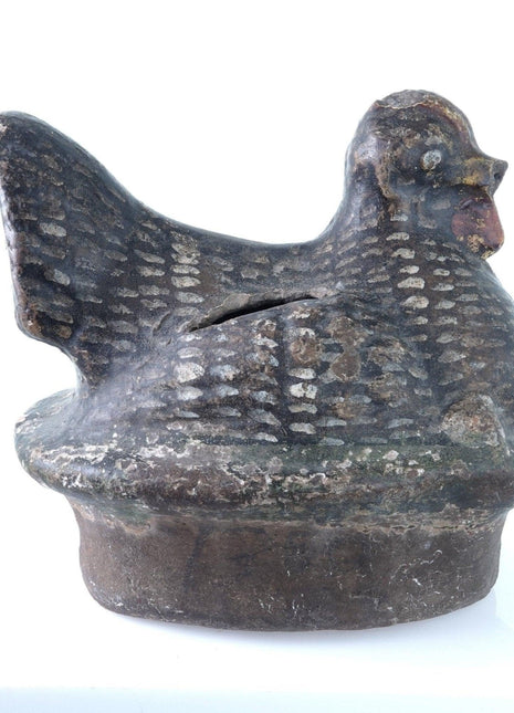 American Redware Folk Art Hen on Nest Bank - Estate Fresh Austin