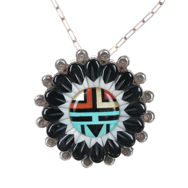 Andrew Dewa Zuni Sterling Multi - stone inlay sunface penant/pin - Estate Fresh Austin