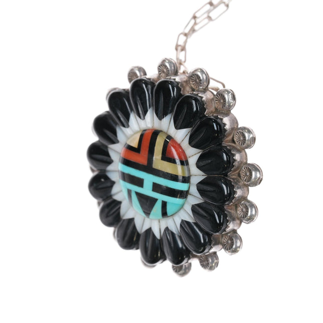 Andrew Dewa Zuni Sterling Multi - stone inlay sunface penant/pin - Estate Fresh Austin