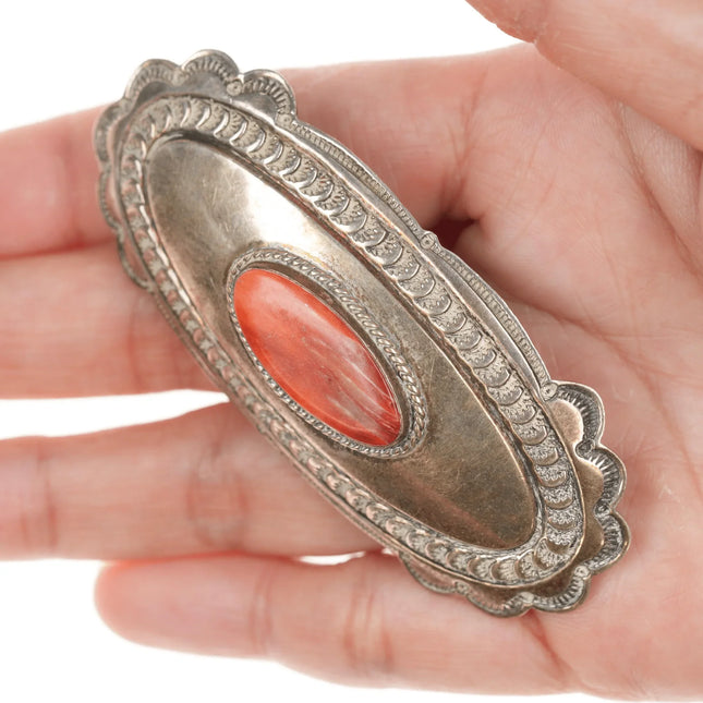 Andy Cadman Navajo sterling and spiny oyster barette - Estate Fresh Austin