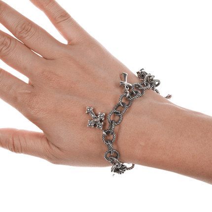 Ann King Sterling Silver & 18K Yellow Gold Accents Cross Crucifix Charm Bracelet - Estate Fresh Austin