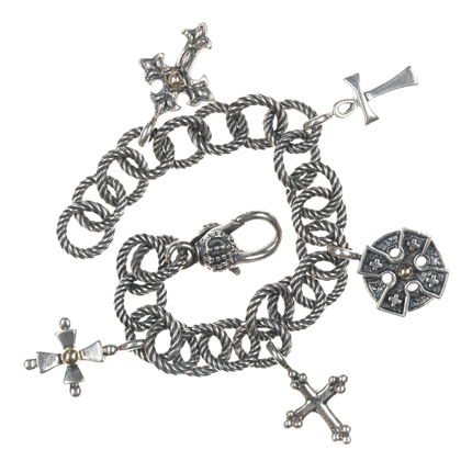 Ann King Sterling Silver & 18K Yellow Gold Accents Cross Crucifix Charm Bracelet - Estate Fresh Austin