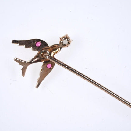 Antique 10k gold Bird Stickpin with ruby eyes pearl mouth - Estate Fresh Austin