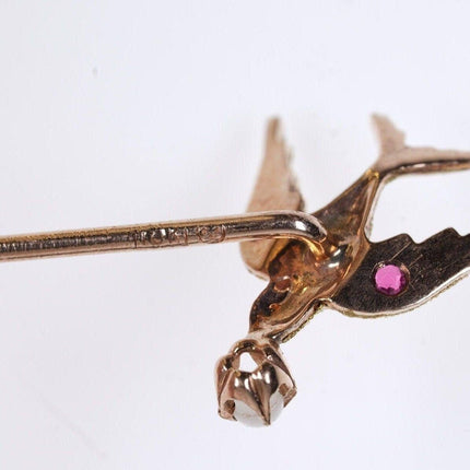 Antique 10k gold Bird Stickpin with ruby eyes pearl mouth - Estate Fresh Austin