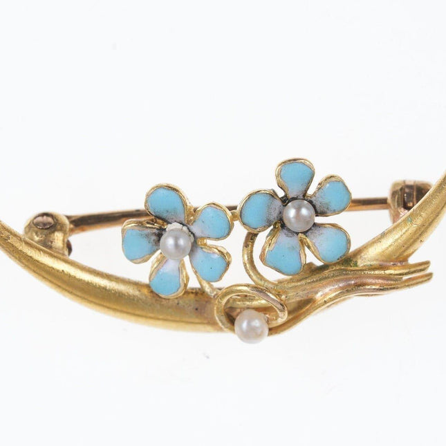 Antique 14k enamel flowers seed pear pin - Estate Fresh Austin