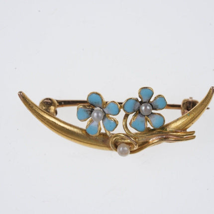 Antique 14k enamel flowers seed pear pin - Estate Fresh Austin