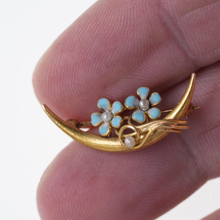 Antique 14k enamel flowers seed pear pin - Estate Fresh Austin