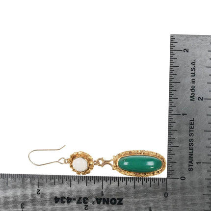 Antique 14k gold coral and Malachite earrings - Estate Fresh Austin