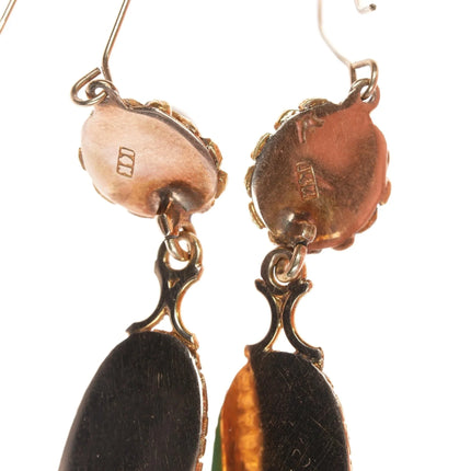 Antique 14k gold coral and Malachite earrings - Estate Fresh Austin