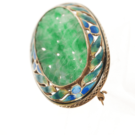 Antique 14k gold Enamel carved Jade pin - Estate Fresh Austin