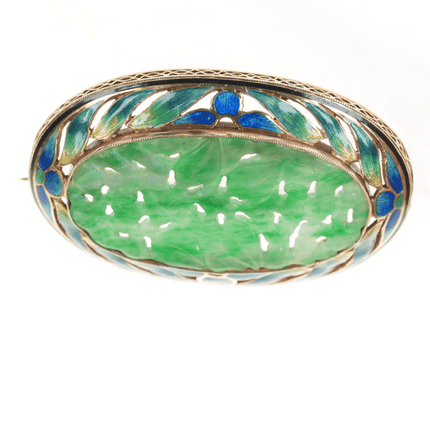 Antique 14k gold Enamel carved Jade pin - Estate Fresh Austin