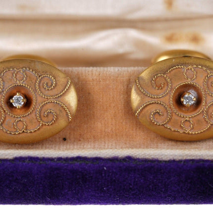 Antique 14k Yellow Gold/Diamond cufflinks in original box. - Estate Fresh Austin