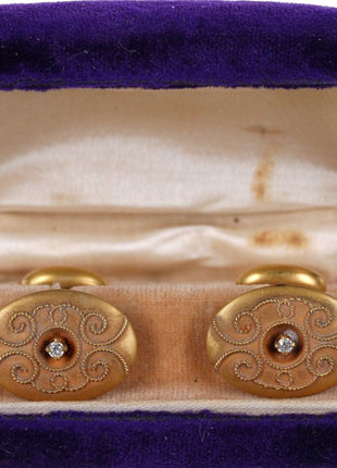 Antique 14k Yellow Gold/Diamond cufflinks in original box. - Estate Fresh Austin